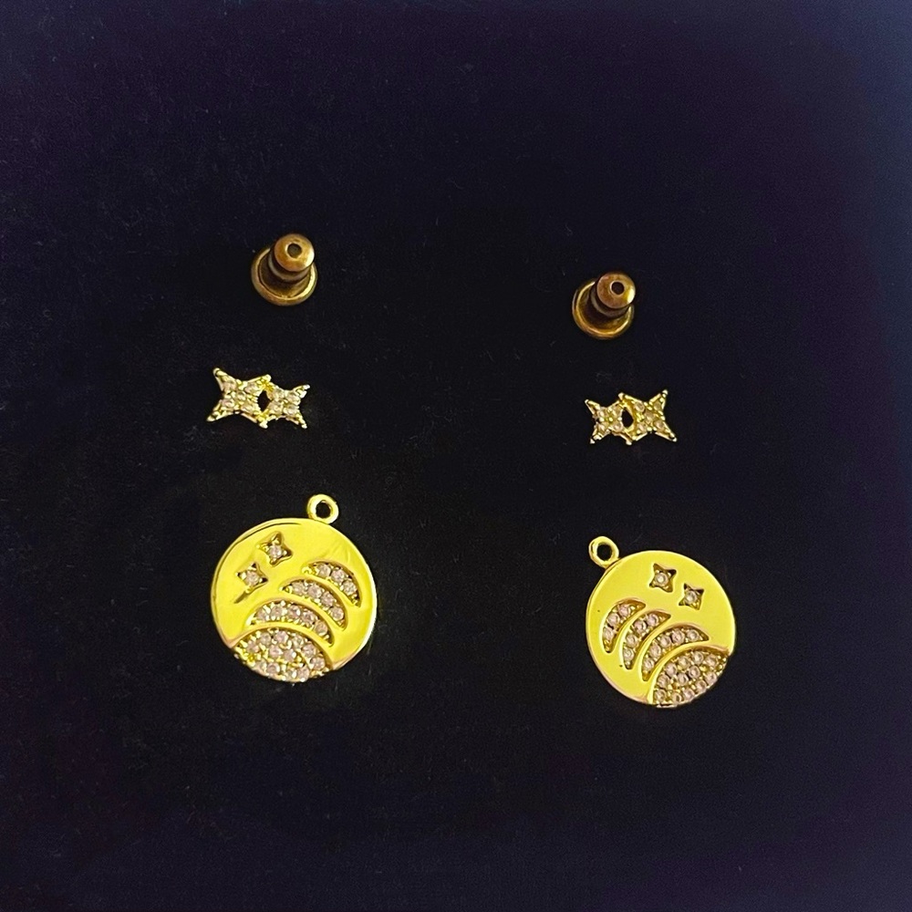 Women’s Sparkling Star Moon Earrings Set Fashion Jewelry Two in One Ear Studs